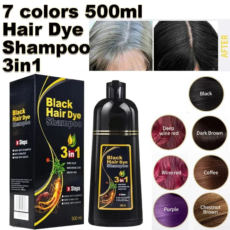 3 In 1 Black Hair Dye Shampoo Quick Instant Coloring Shampoo Gray White Cover Natural Plant Fast Dye Long Lasting Dye Shampoo