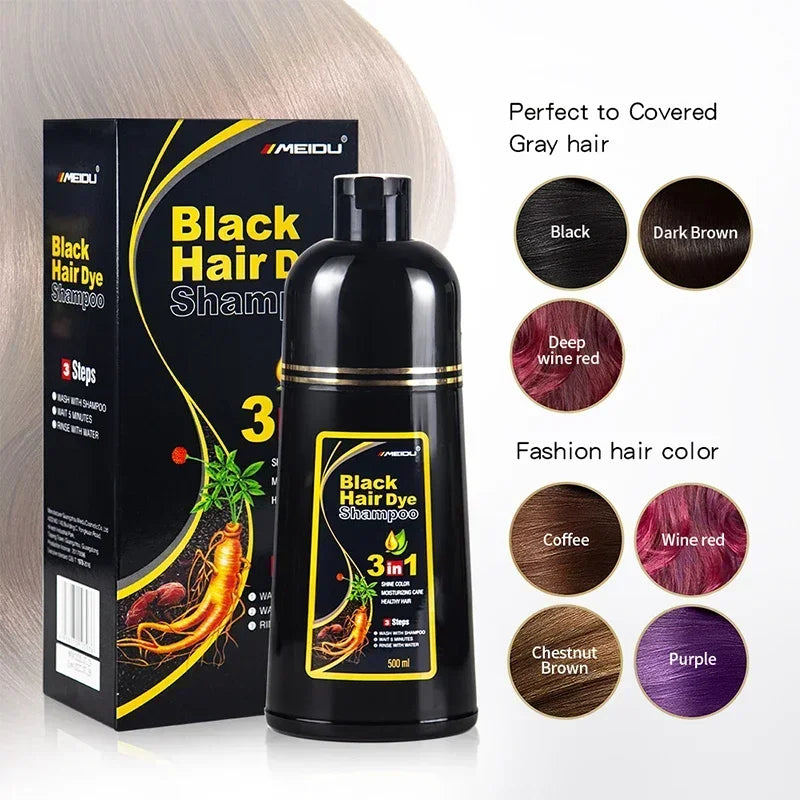 3 In 1 Black Hair Dye Shampoo Quick Instant Coloring Shampoo Gray White Cover Natural Plant Fast Dye Long Lasting Dye Shampoo