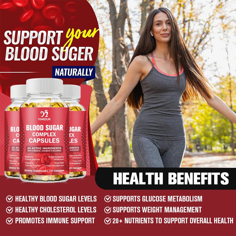 Blood Sugar Complex Supplement, for Energy & Overall Wellness, Promotes Immune System, Men Women, Non-GMO
