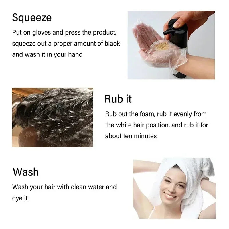 3 In 1 Black Hair Dye Shampoo Quick Instant Coloring Shampoo Gray White Cover Natural Plant Fast Dye Long Lasting Dye Shampoo