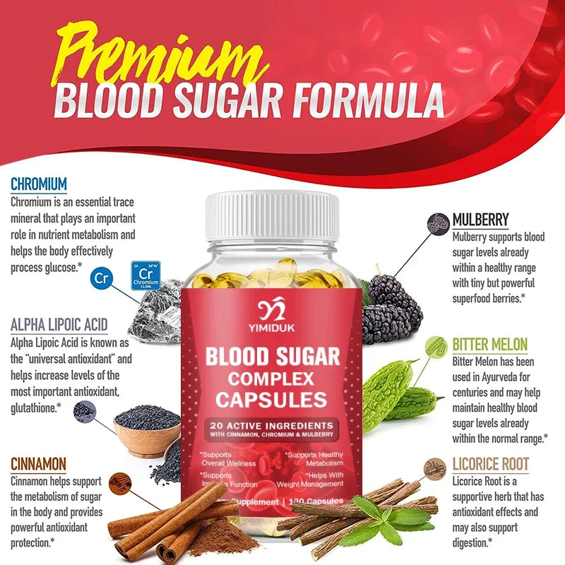 Blood Sugar Complex Supplement, for Energy & Overall Wellness, Promotes Immune System, Men Women, Non-GMO