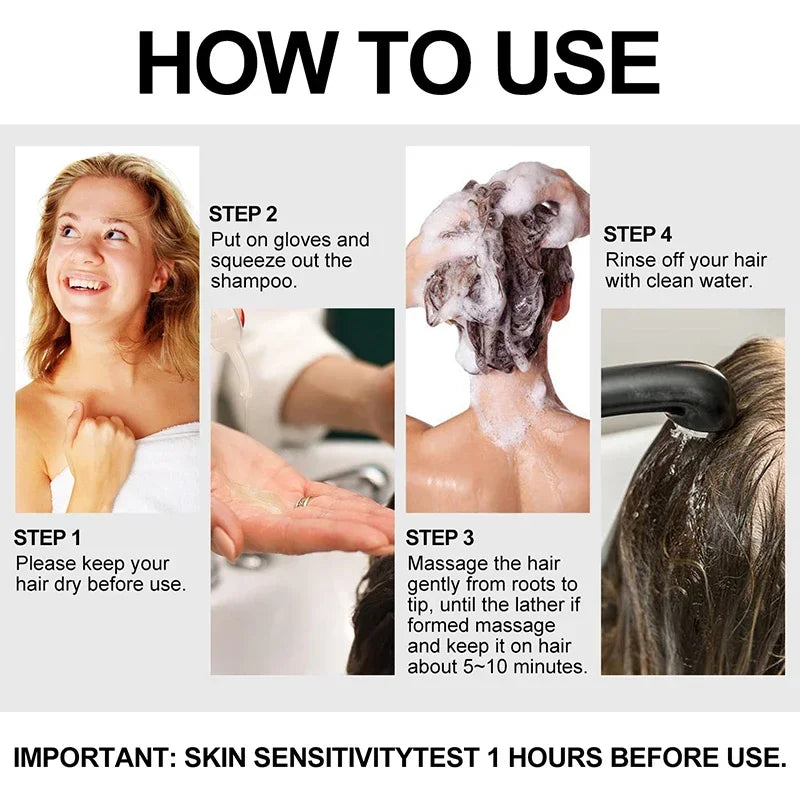 3 In 1 Black Hair Dye Shampoo Quick Instant Coloring Shampoo Gray White Cover Natural Plant Fast Dye Long Lasting Dye Shampoo